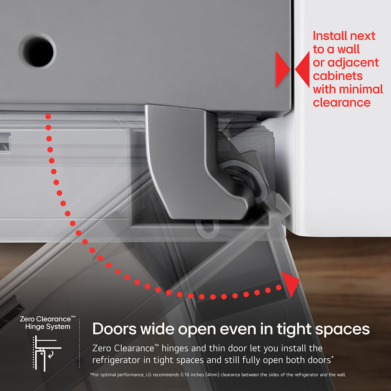 Door Hinge View of LG Refrigerator in Stainless Steel