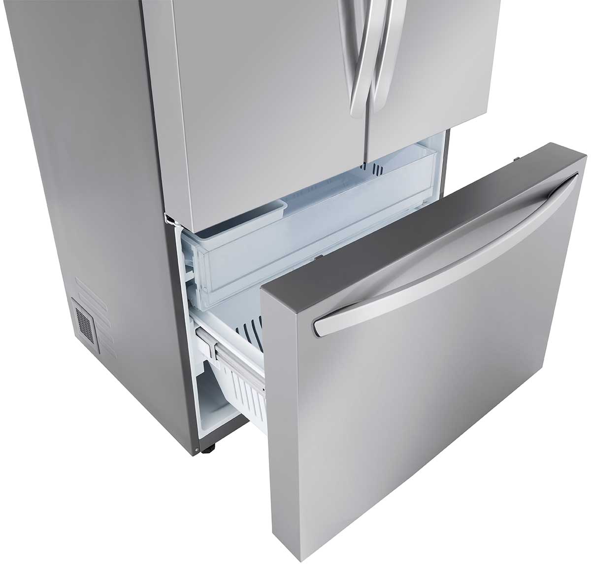 Angle view of empty freezer.