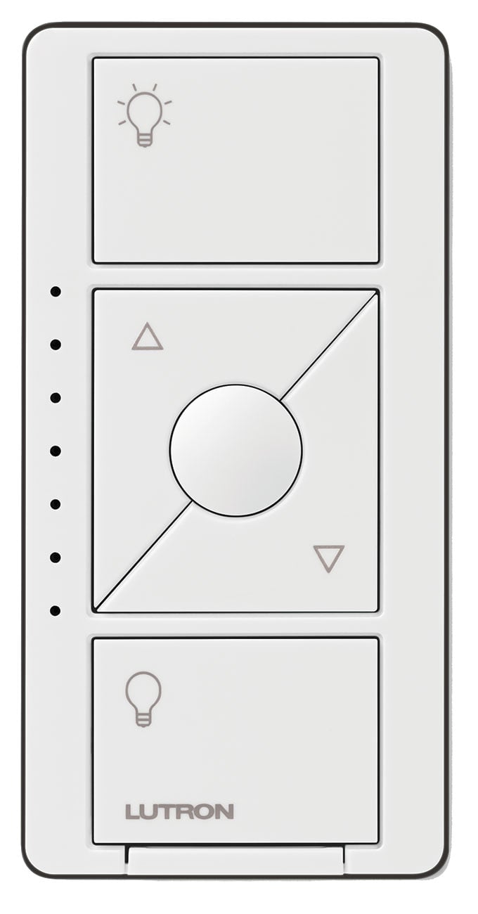 Front view of the Lutron Original Smart Dimmer for Caseta systems in white