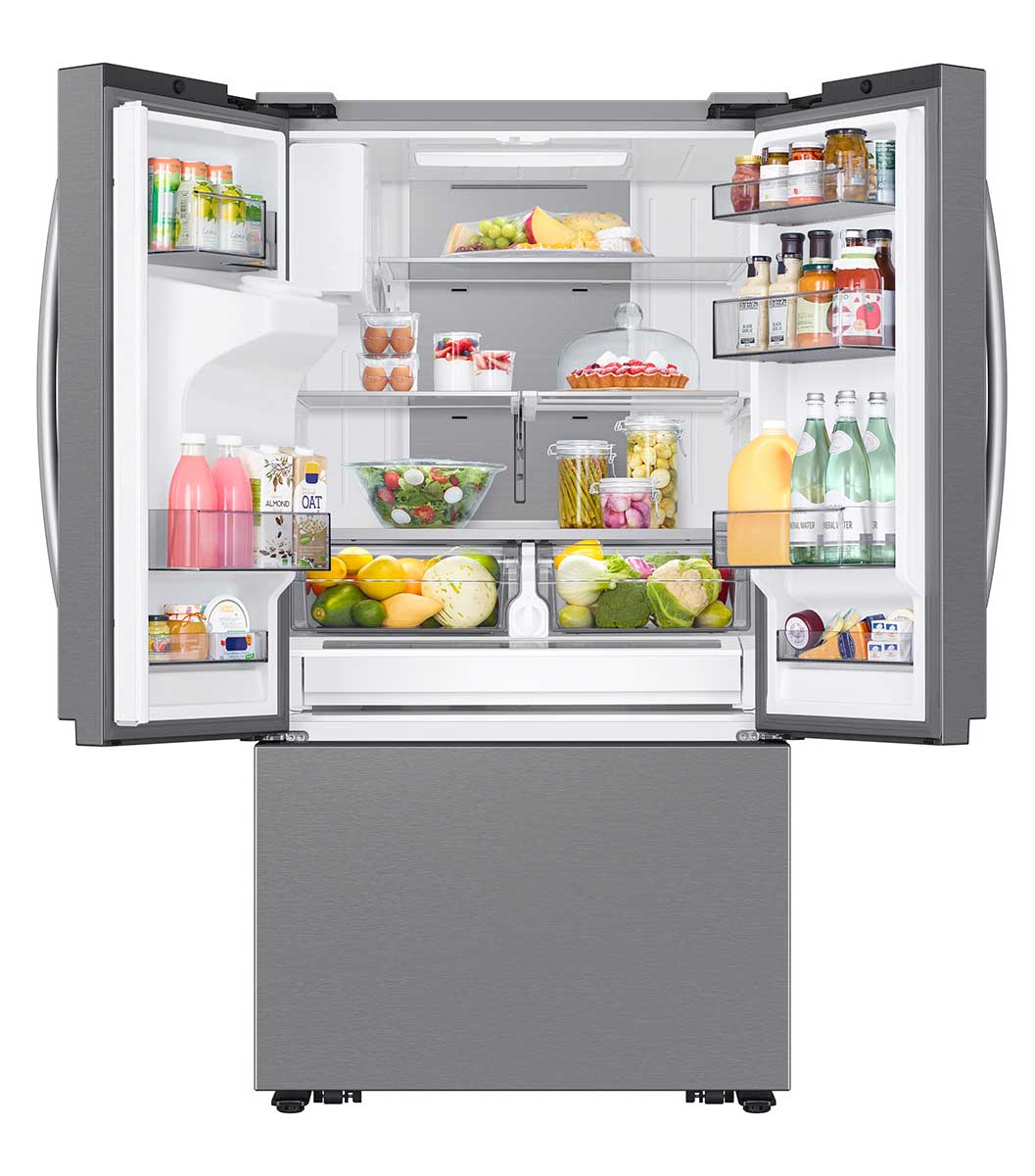 Front View of Refrigerator Open and Filled