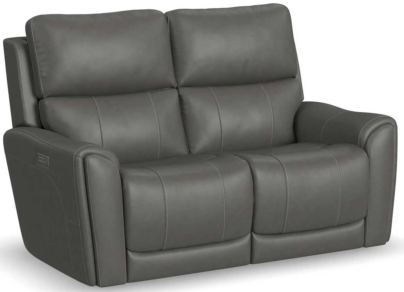 Flexsteel Power Reclining Loveseat with Power Headrests and Lumbar in Smoke Fabric
