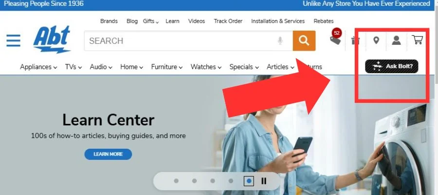 Ask Bolt sign on the homepage