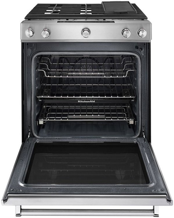 Large image of KitchenAid ADA 30" Stainless Steel Slide-In Convection Gas Range With Baking Drawer