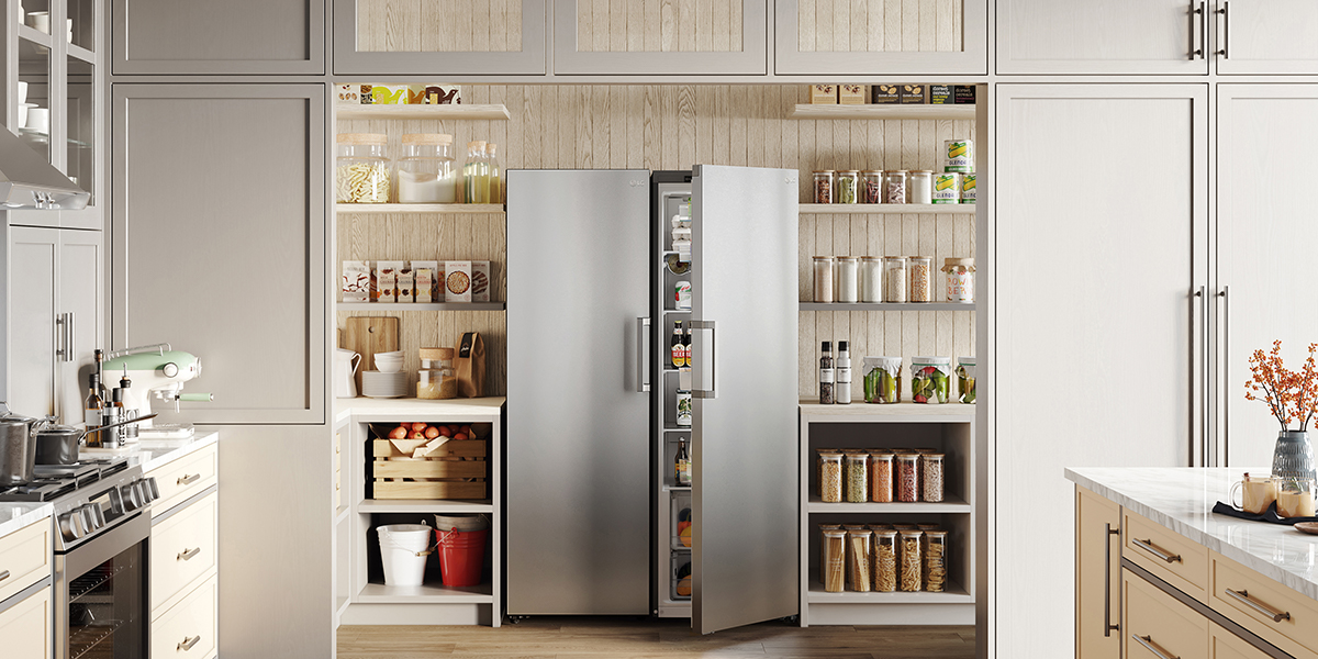 Open stainless steel refrigerator