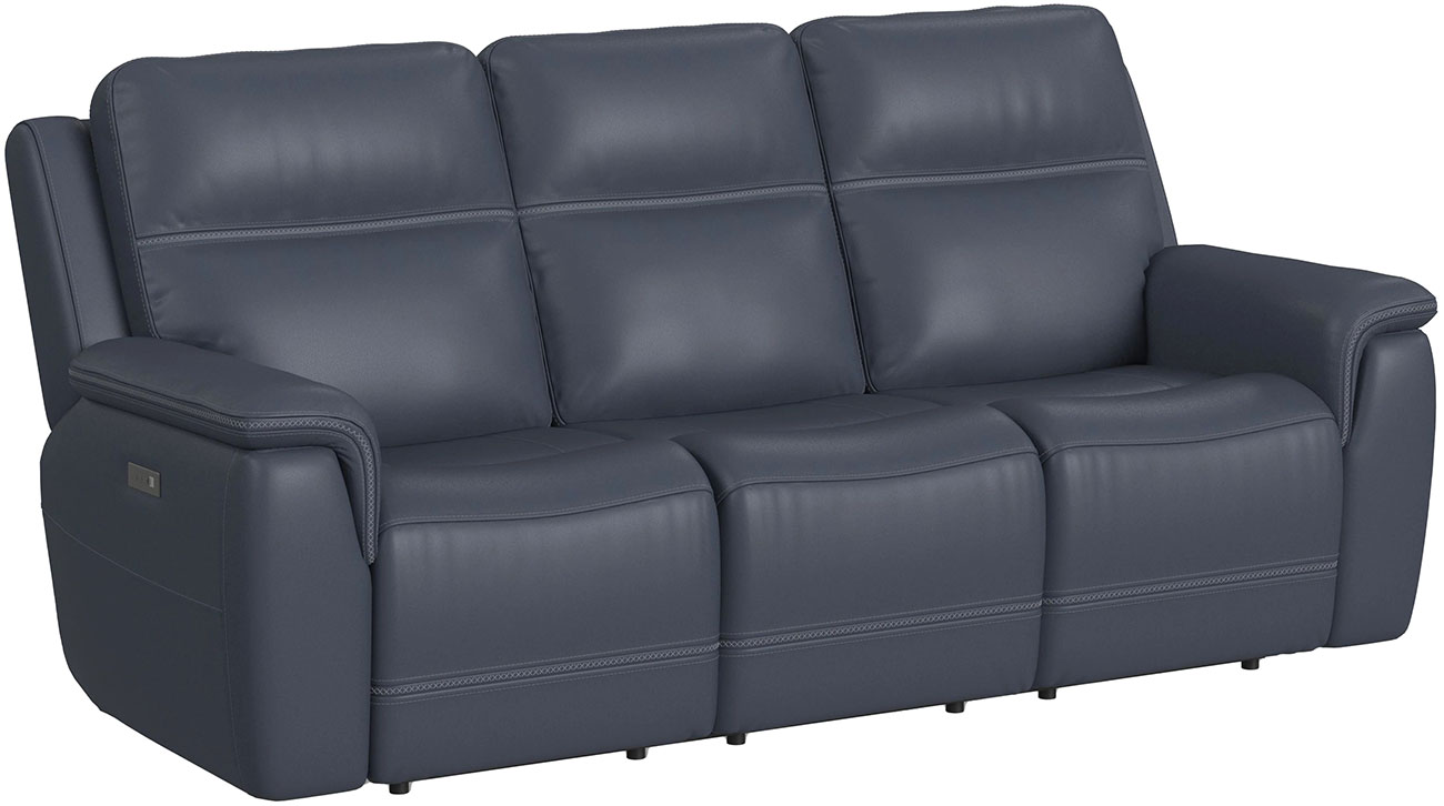 Angle view of Flexsteel Sawyer Blue Leather Power Reclining Sofa