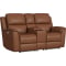 Flexsteel Henry Power Reclining Loveseat With Console & Power Headrests & Lumbar in Caramel Leather