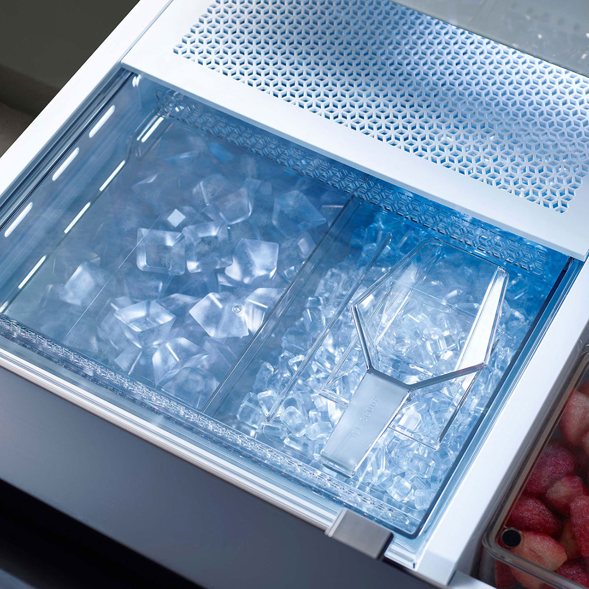 Angle view of dual ice maker.