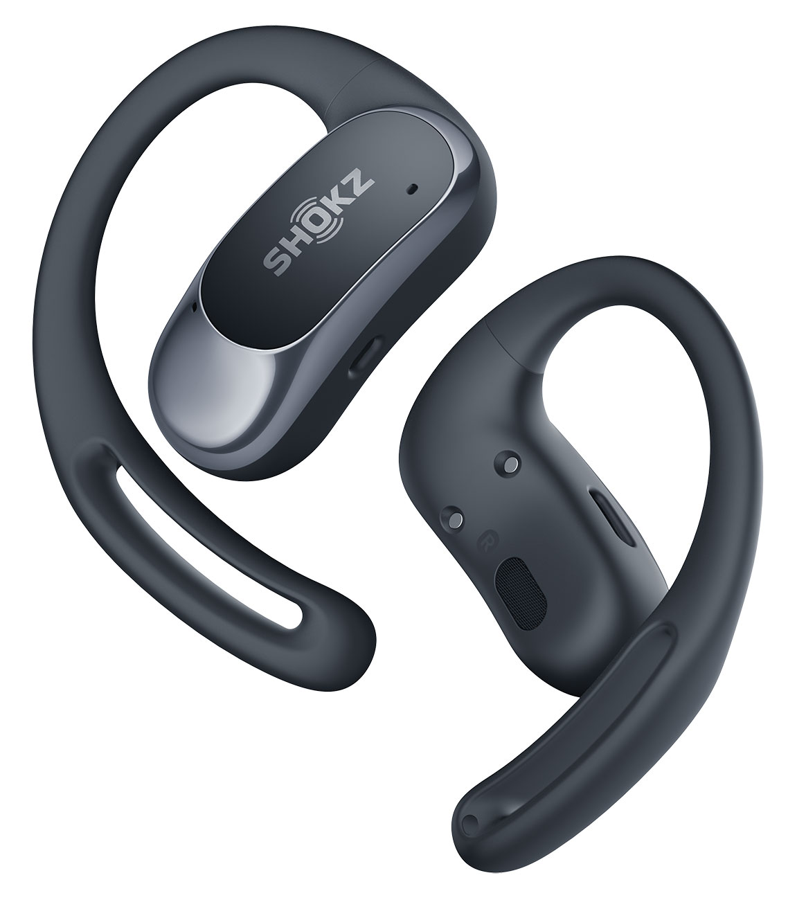 Front and Rear View of Shoks Open-Ear Earbuds