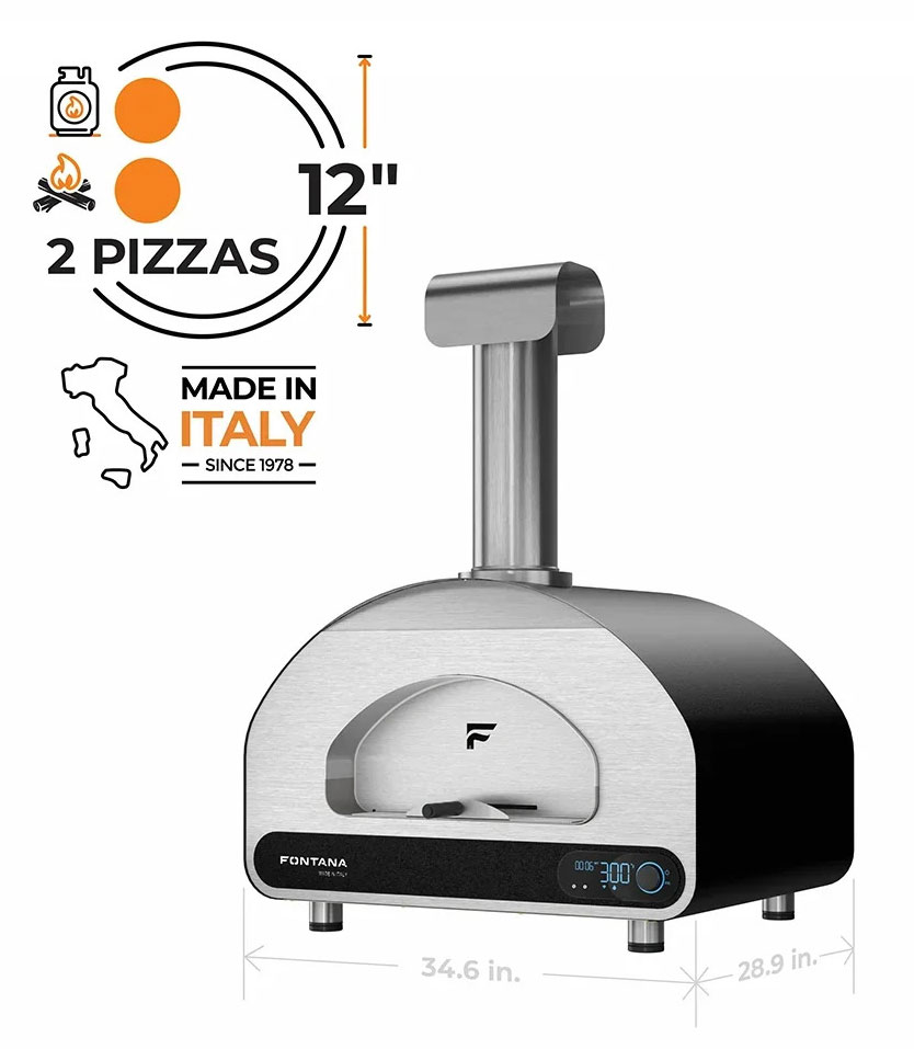 Angled View of Fontana Pizza Oven Dimensions