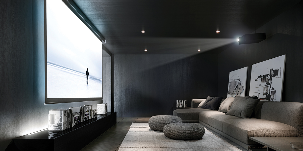 4K projector and screen in a home theater