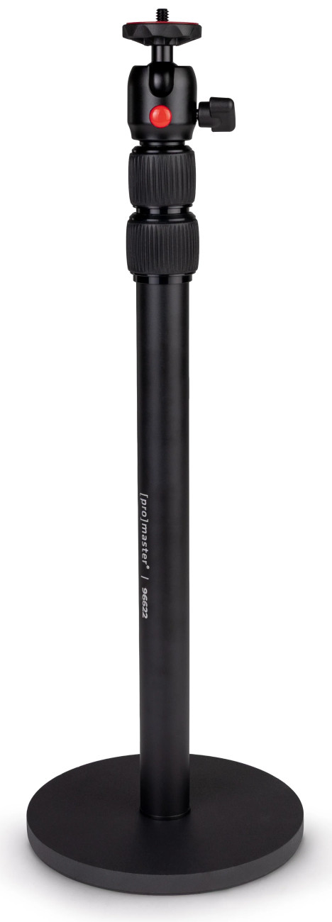 Main view of tripod with ball head and flat weighted base