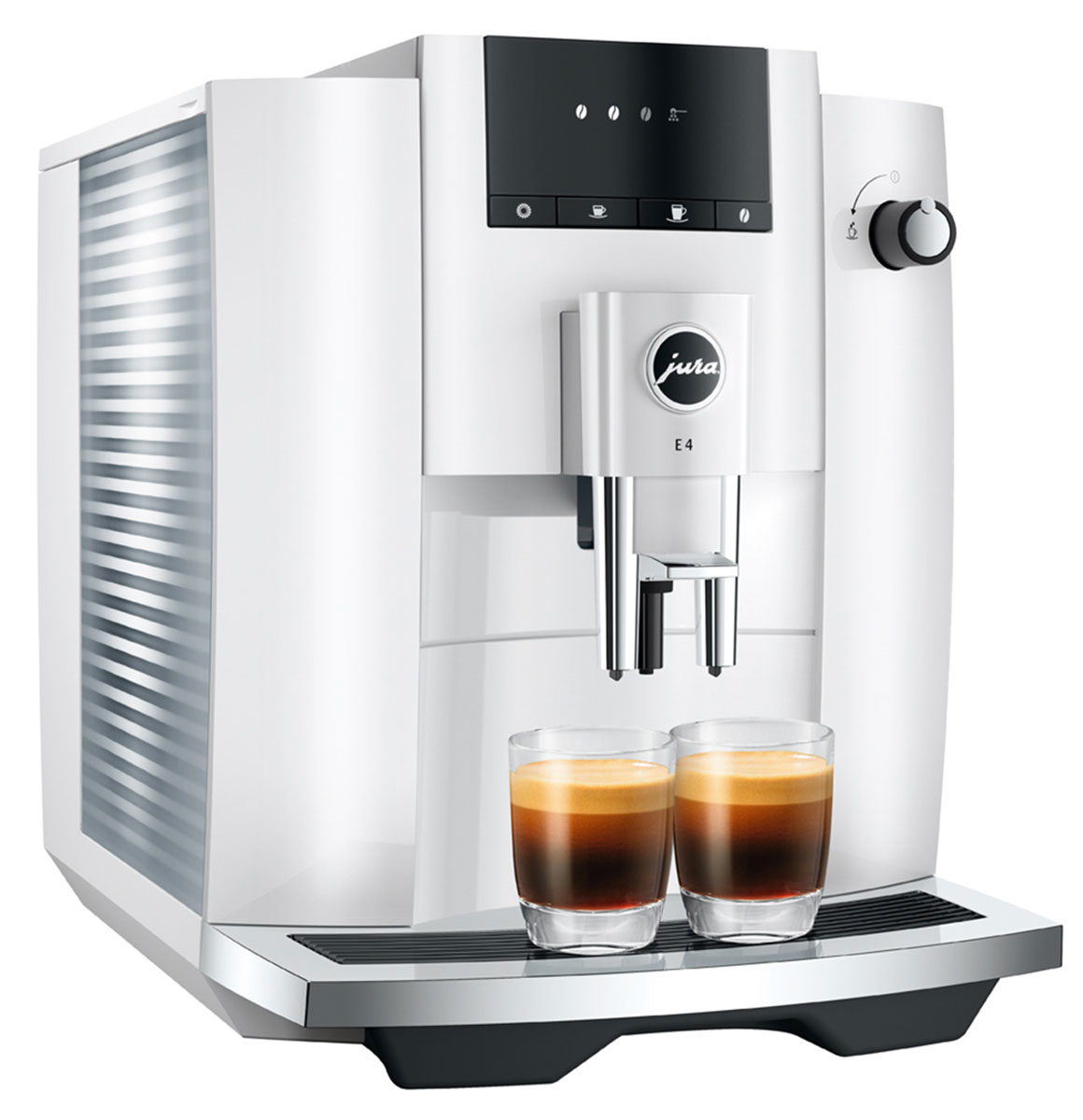 Angled Side View of Jura E4 White Coffee Machine - 15560