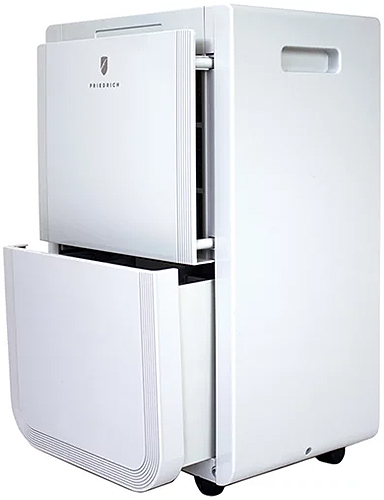 White Friedrich 35 Pint Dehumidifier Showing a Pullet Out Water Bucket 