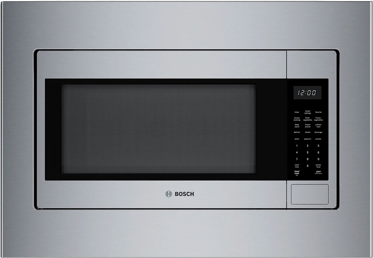 Front View Of The Bosch 300 Series 24-Inch Microwave Oven With Side Swing Door In Stainless Steel Finish