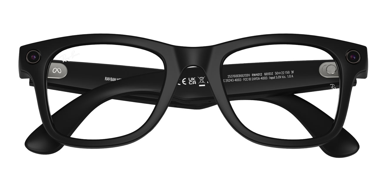 Front view of Ray-Ban Meta Sunglasses with clear lenses folded