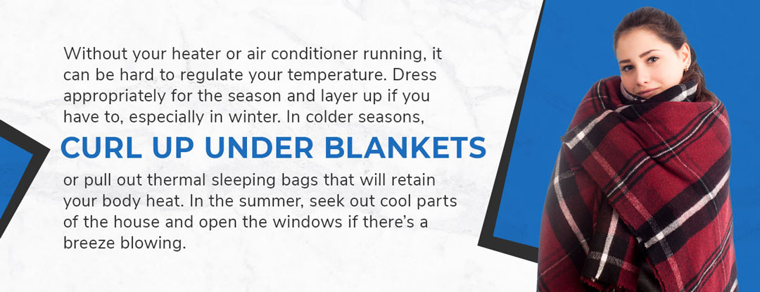 Person covered in blanket on a Power Outage Guide graphic