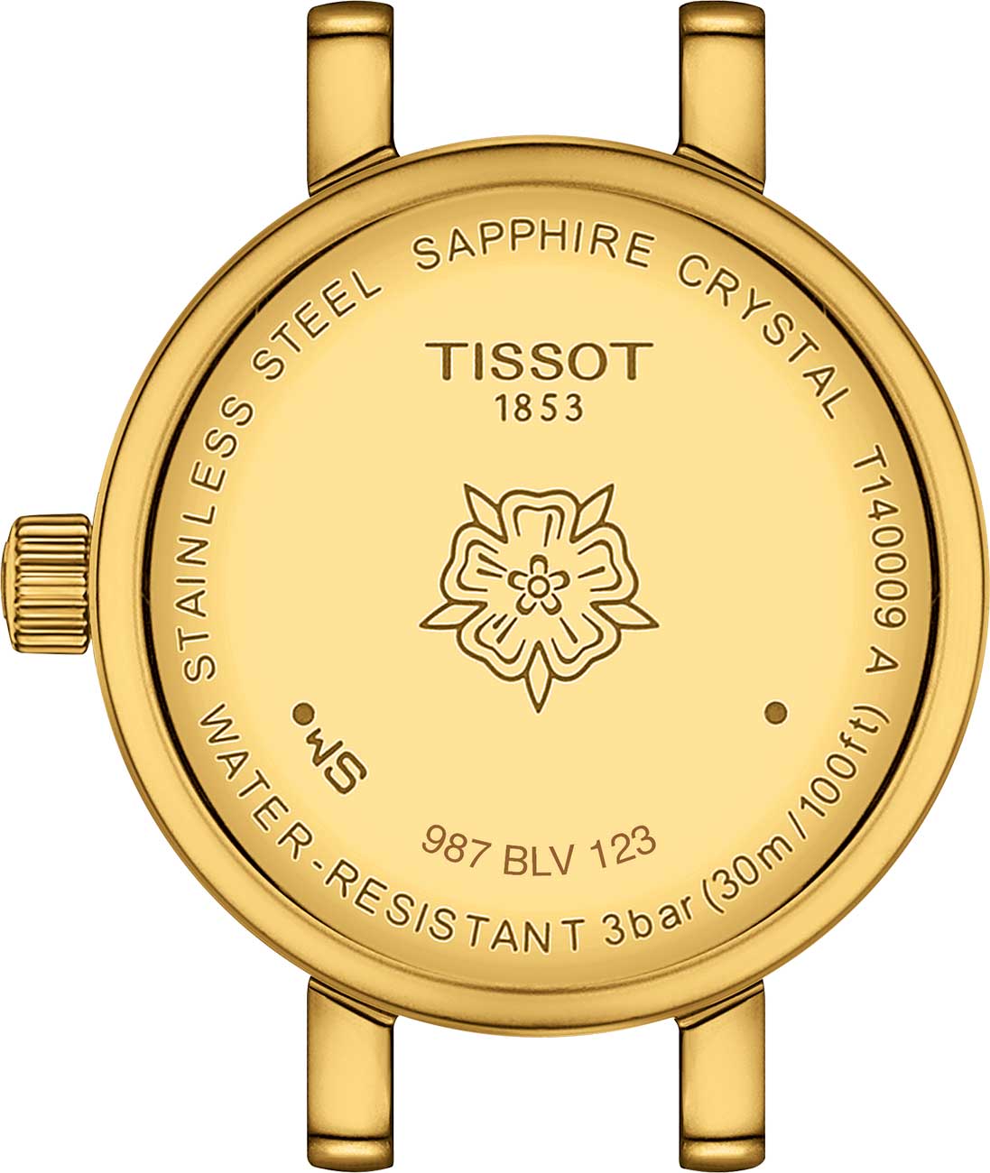 Back view of tissot gold-tone diamond watch