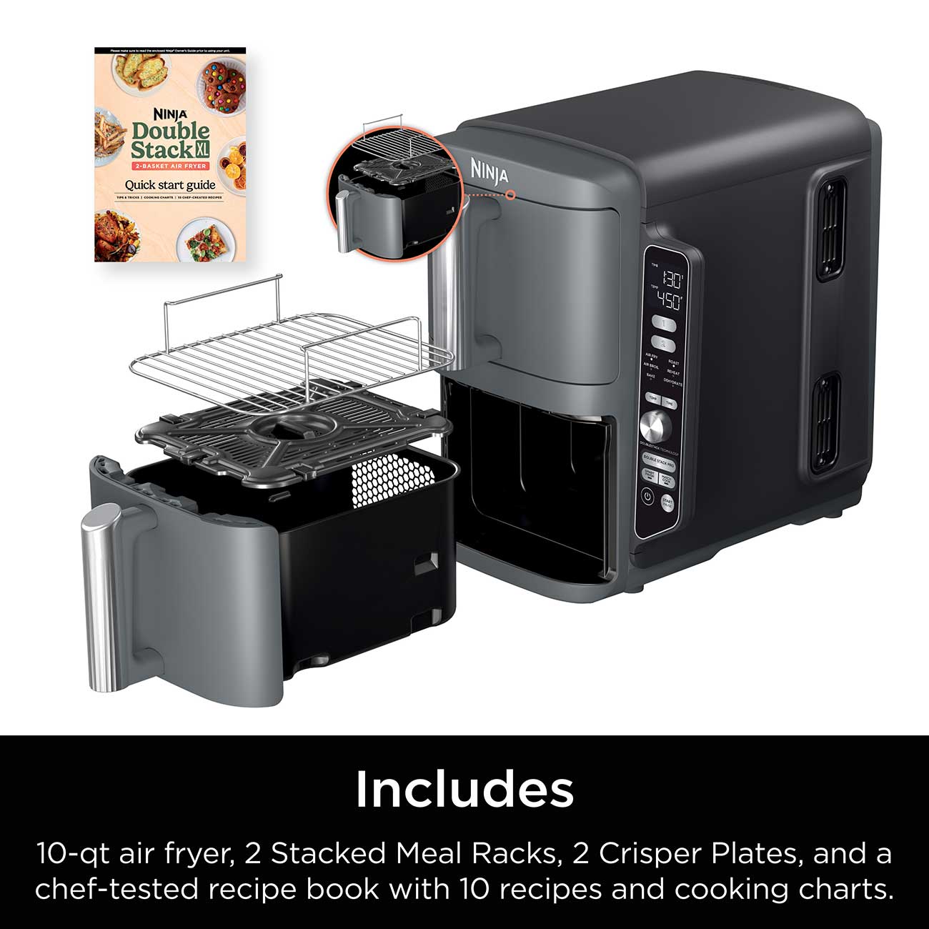 DoubleStack XL 2-Basket 10-Qt. Air Fryer Accessories Included