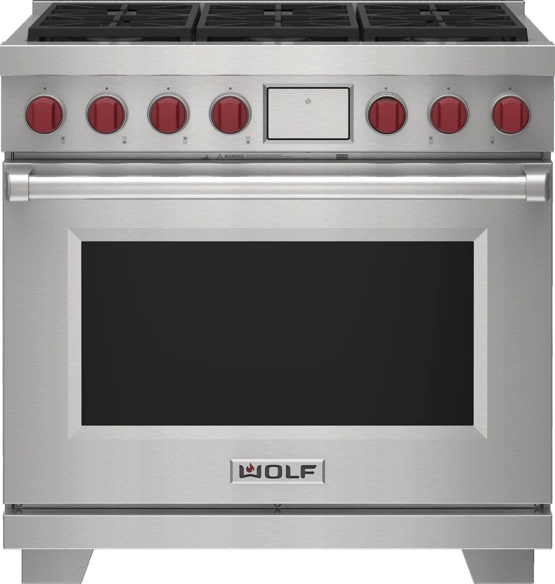 Large Image of Wolf 36" Stainless Steel Dual Fuel Range with 6 Burners