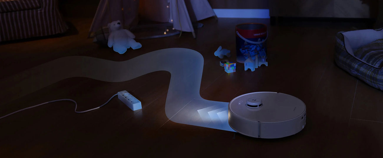 View of Roborock Robot Vacuum in dark