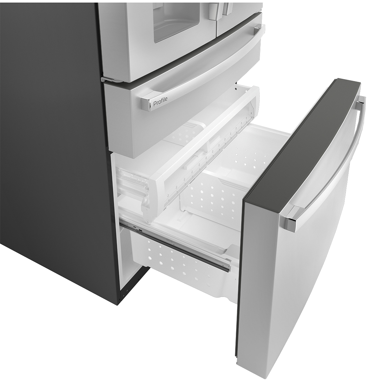 Angle view of empty freezer.
