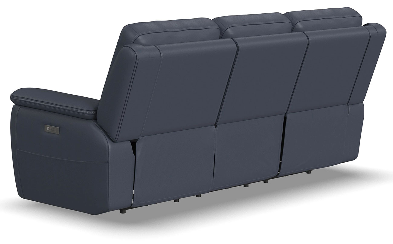 Back view of Flexsteel Sawyer Blue Leather Power Reclining Sofa