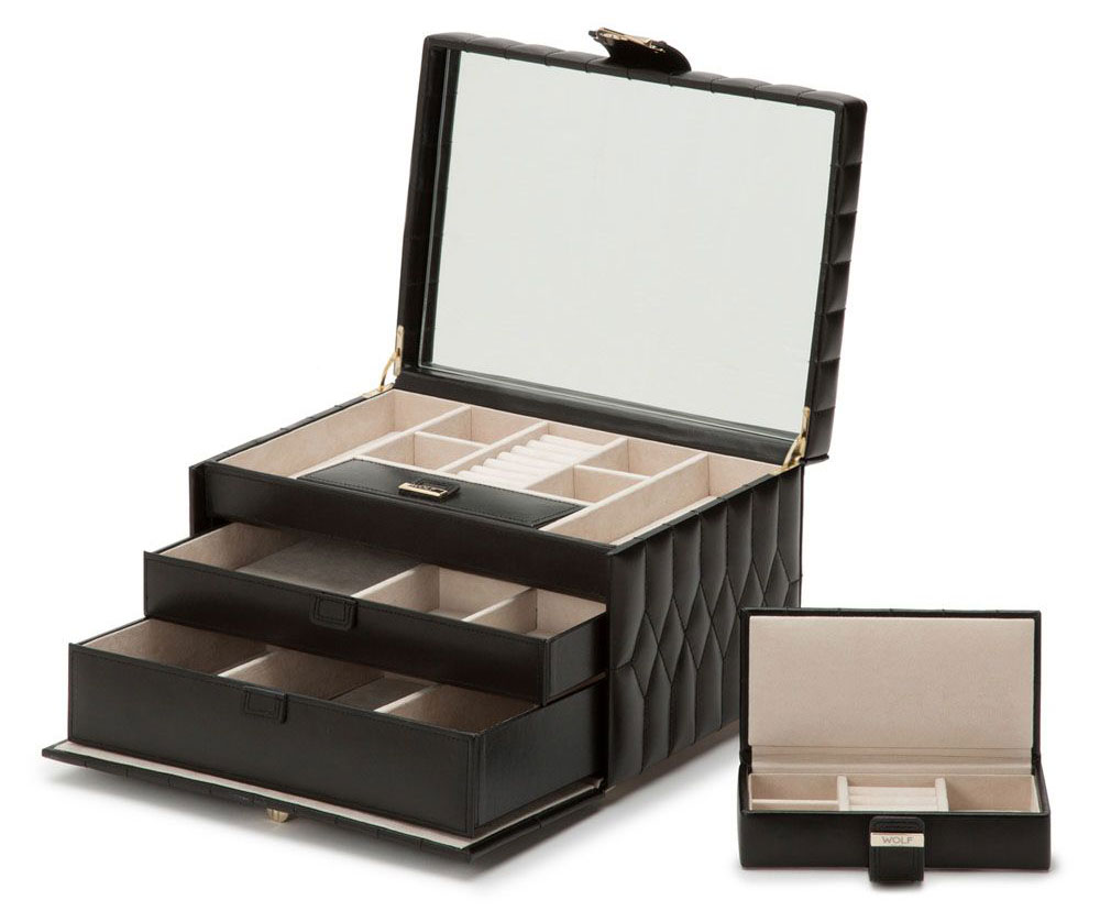 Interior view of Wolf 1834 Caroline Jewelry Case and travel case