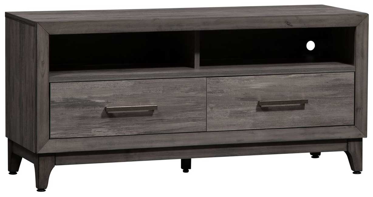 Angled view of gray 47-inch TV stand