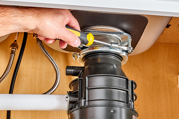 Garbage Disposal with Snap Spring and Screw Flange Assembly