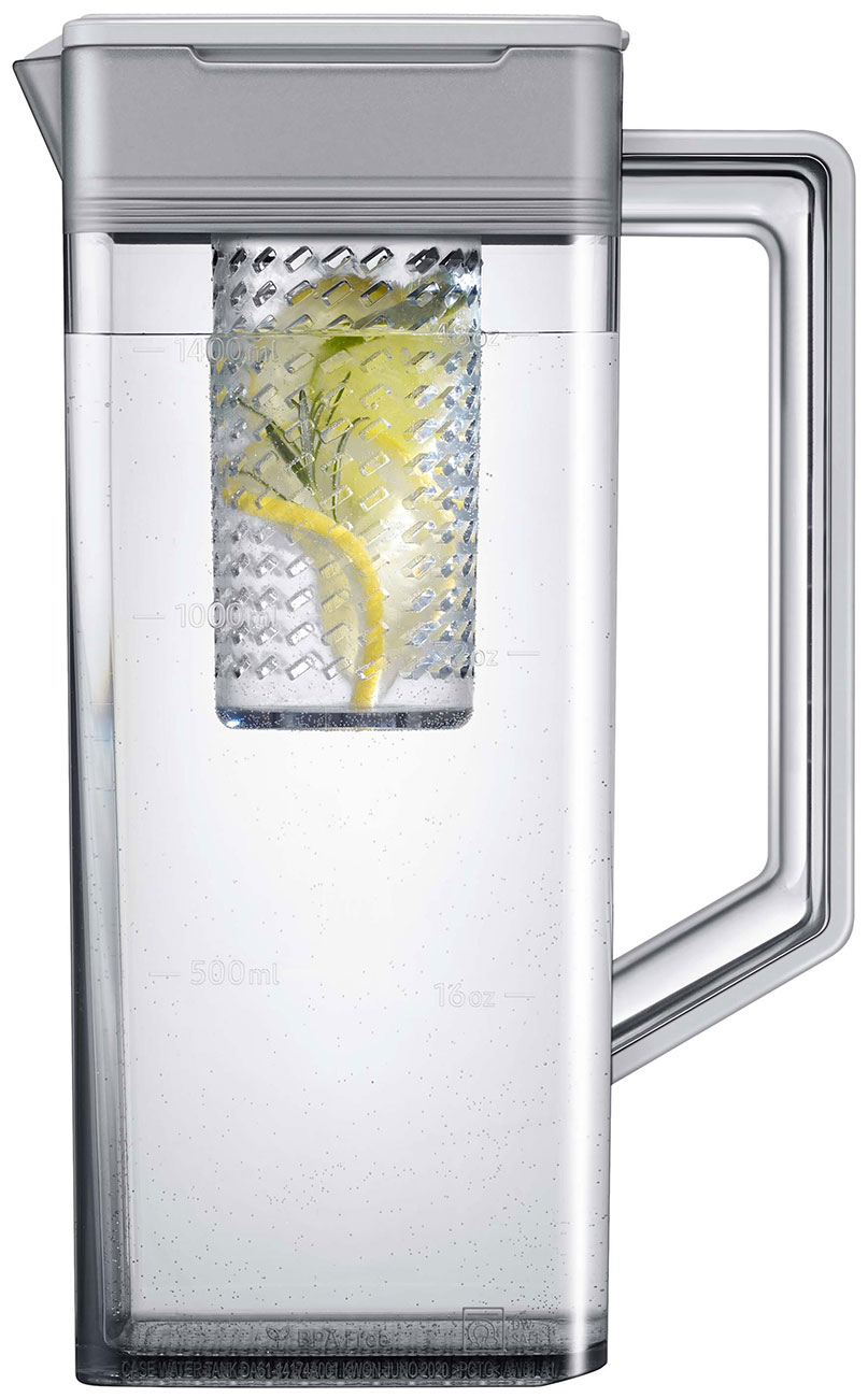 Side view of pitcher filled with water.