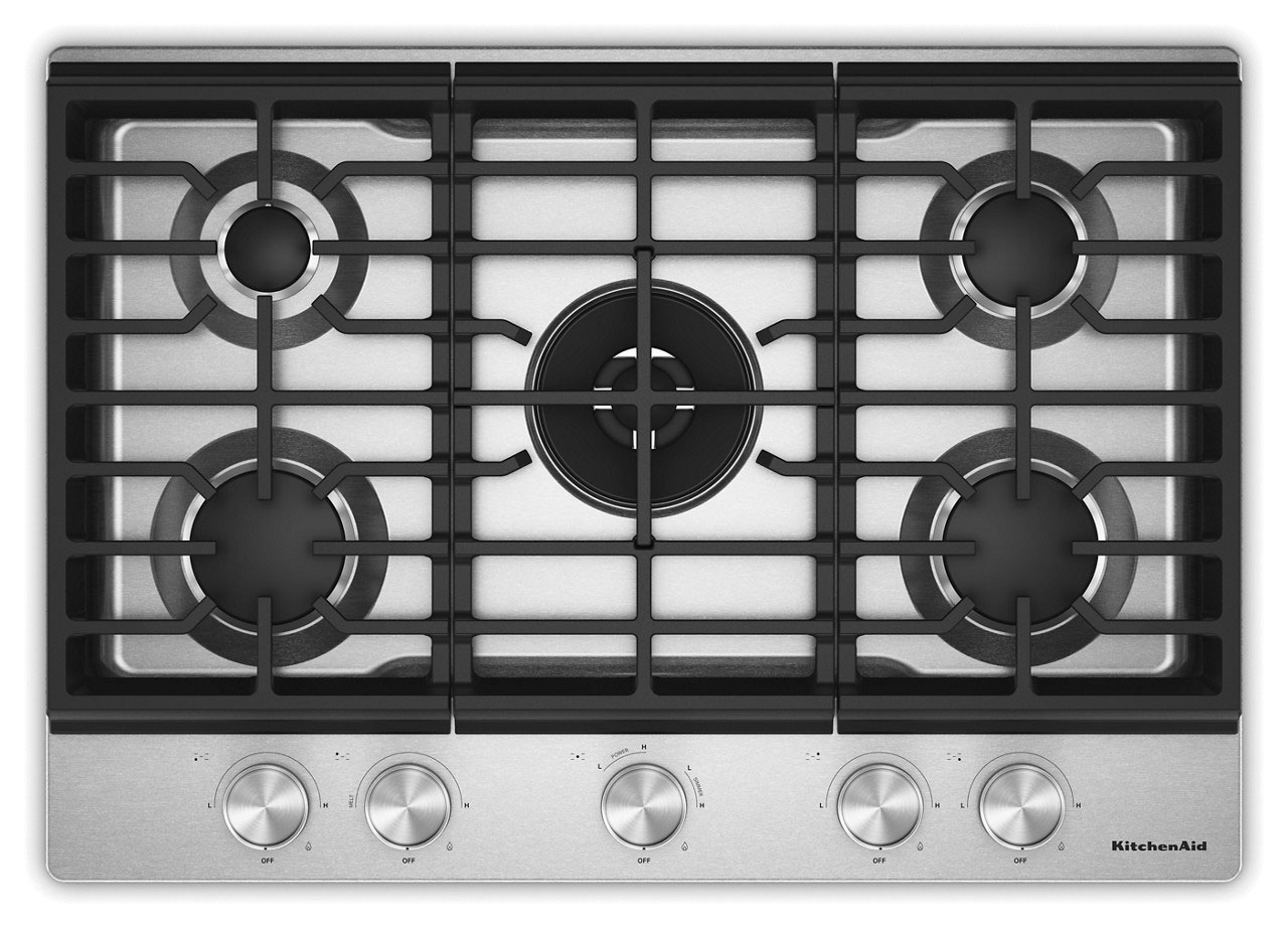 Front of KitchenAid Gas Cooktop in Stainless  Steel