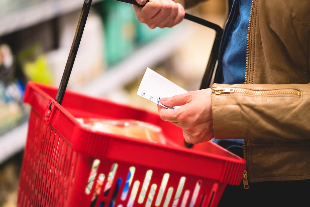 grocery list and basket