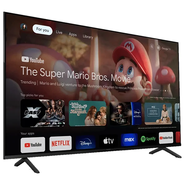 The Sony Bravia 3 TV displaying the Google TV interface advertising various new, popular films to stream.