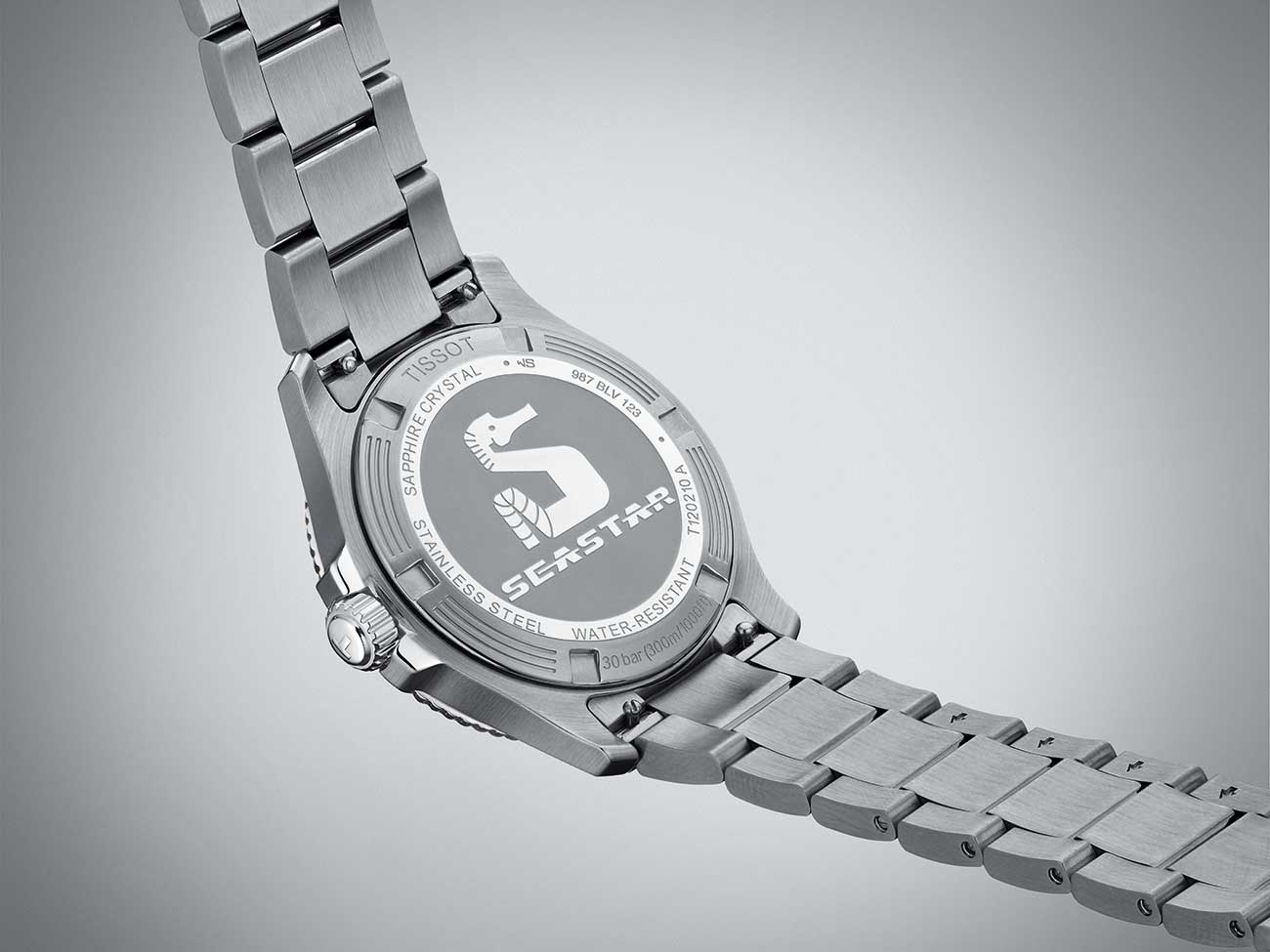 Angled Down View of Tissot Seastar 1000 Black Dial Watch