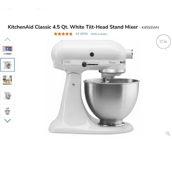 Screenshot of white KitchenAid stand mixer on abt.com.
