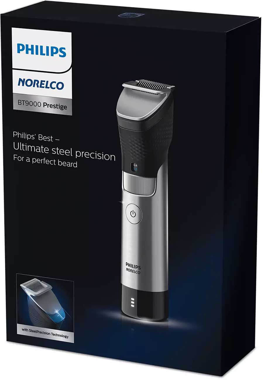 Front Angled View Image of 9000 Prestige Beard Trimmer Packaging