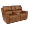 Flexsteel Henry Power Reclining Loveseat With Console & Power Headrests & Lumbar in Caramel Leather