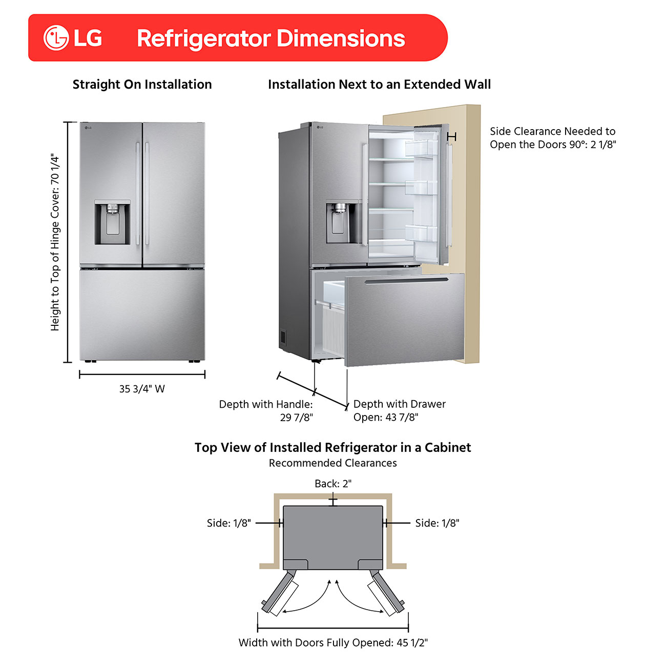 Dimensions Image of LG French Door Refrigerator