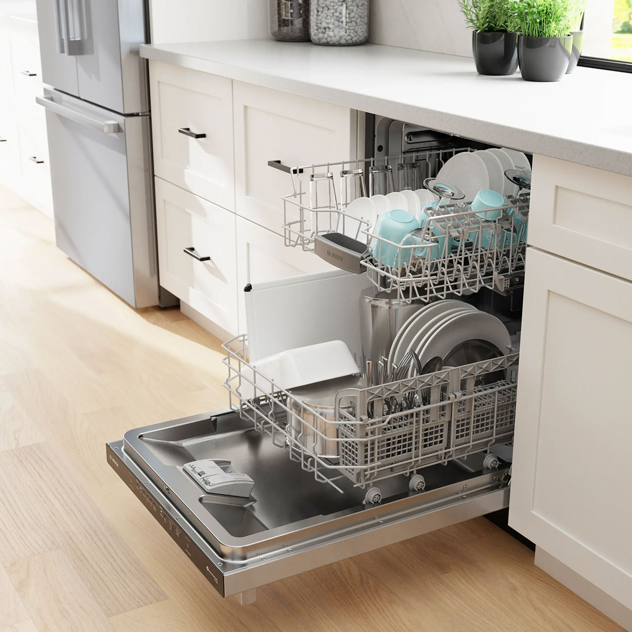 Lifestyle Side Open view of Bosch Dishwasher