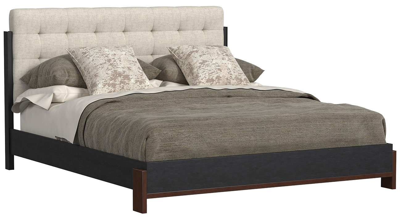 Angled view of Flexsteel Waterfall Upholstered Bed in Black