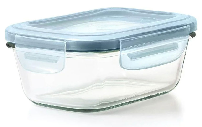 Angled View of OXO 1.6 Cup Rectangle Container in Clear Glass