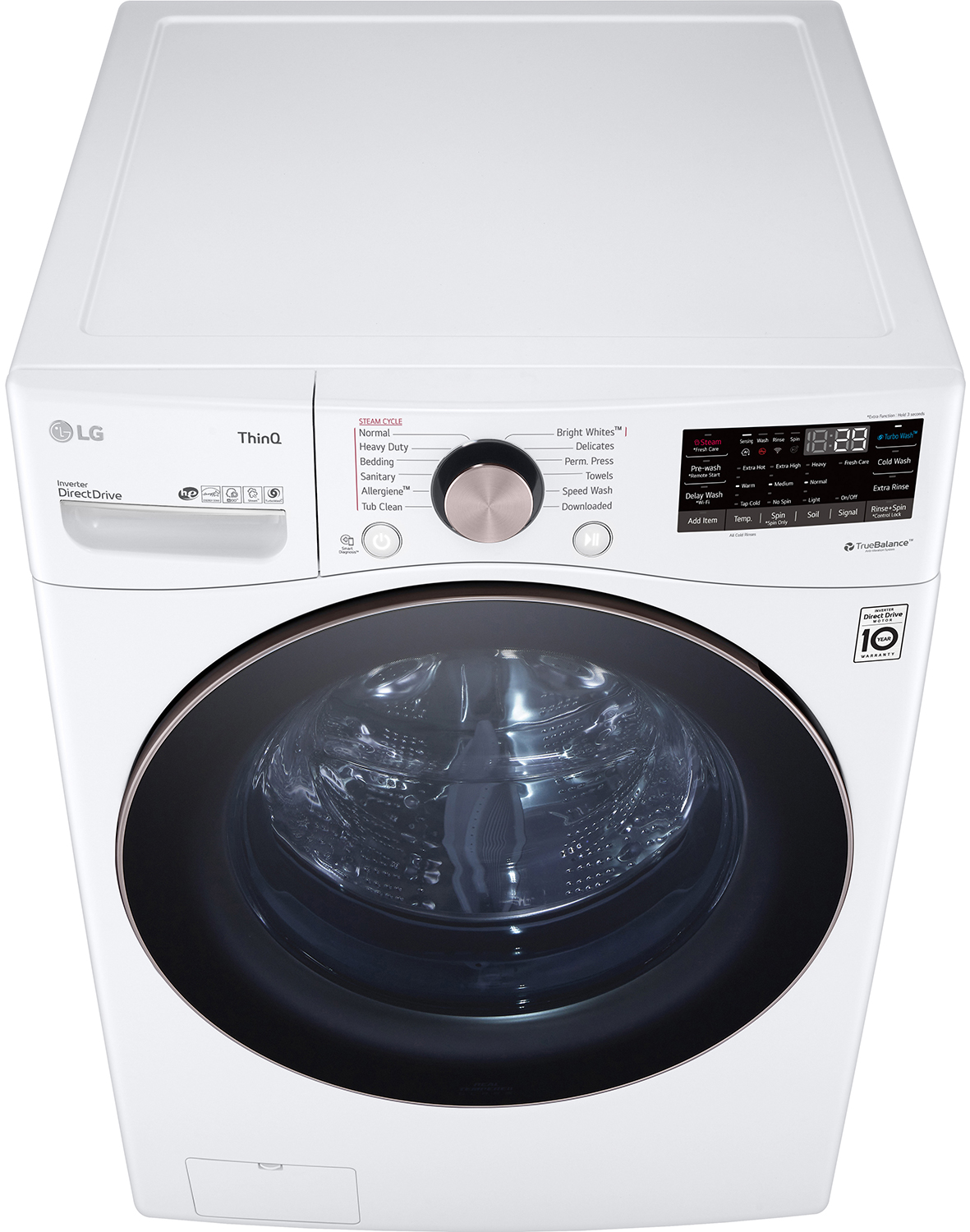 Top of a LG 4-5 Cu Ft Front Load Washer from the Front
