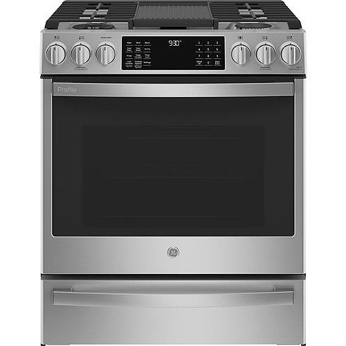 Main View of GE Profile 30" Smart Dual Fuel Slide-In Gas Range