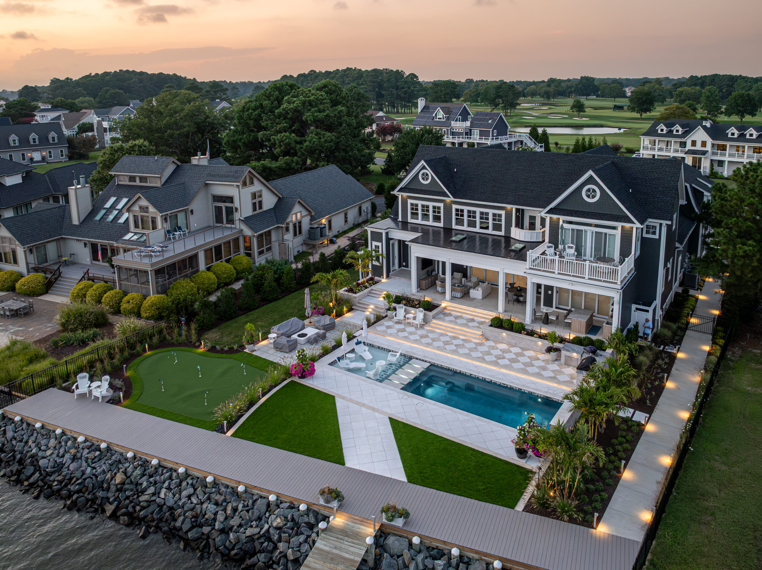Coastal Source landscape lighting around a waterfront property