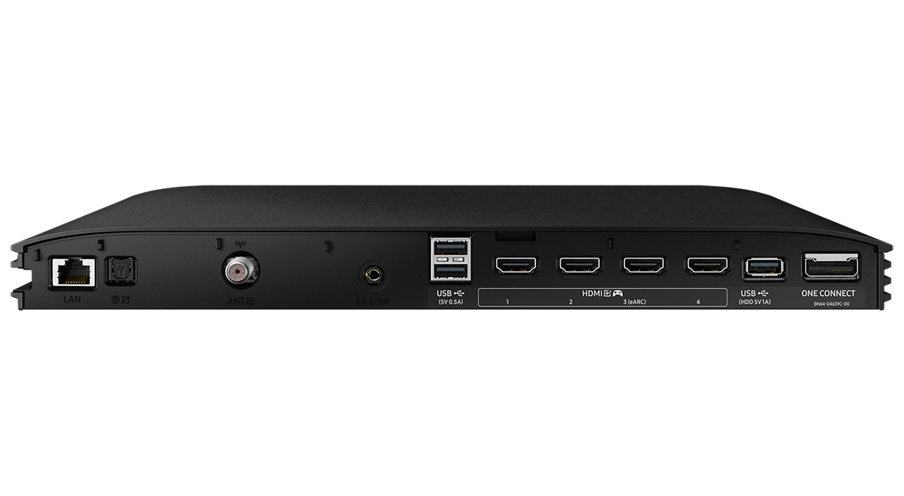 Close Up of Connection Ports on the Back of a Samsung 77 Inch 4K OLED TV
