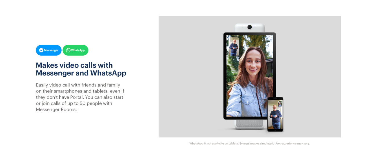Portal from Facebook - Makes video calls with Messenger and WhatsApp - Easily video call with friends and family on their smartphones and tablets, even if they don