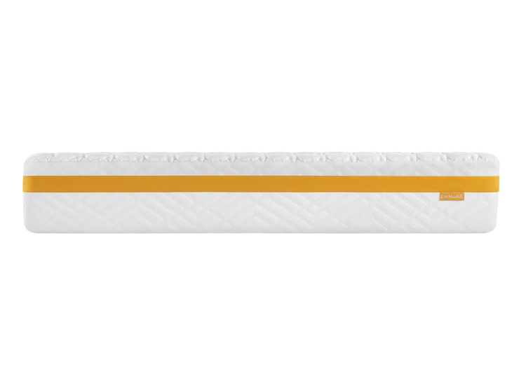 White mattress with orange stripe, side view showing mattress detail