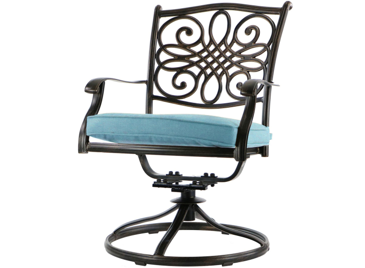 Hanover Traditions 11-Piece Outdoor Dining Set In Blue/Cast With 10 Swivel Rockers, 60x84" Cast Table - TRADDN11PCSW10-BLU