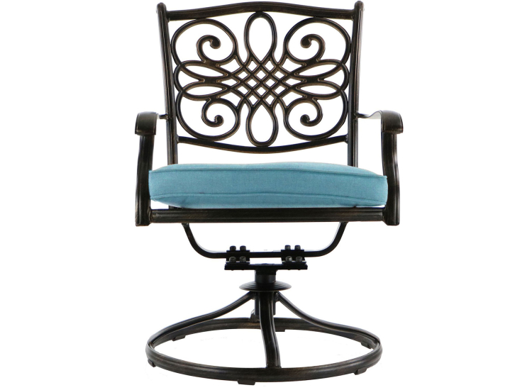 Hanover Traditions 11-Piece Outdoor Dining Set In Blue/Cast With 10 Swivel Rockers, 60x84" Cast Table - TRADDN11PCSW10-BLU
