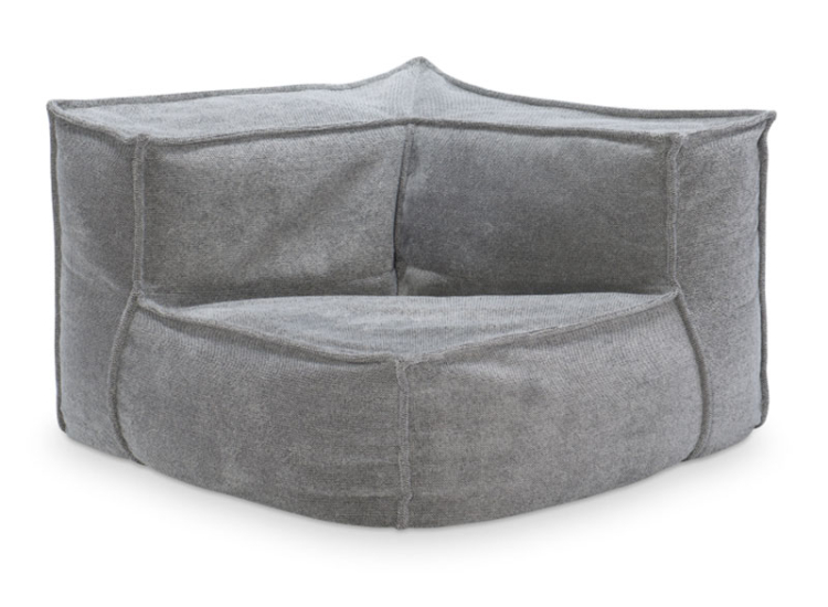 A gray bean bag chair on a white background
